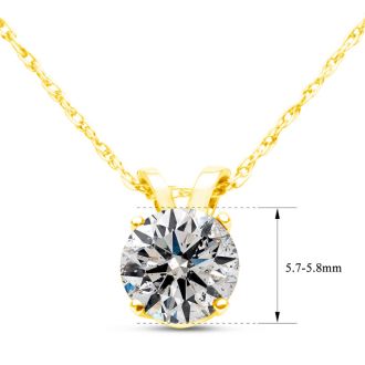 Certified 90 Point Colorless Diamond Solitaire Necklace, Almost 1 Carat in 14K Yellow Gold