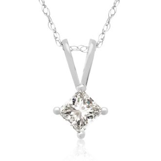 1/4ct 14k White Gold Princess Diamond Pendant, Sale Priced.