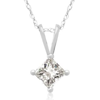 3/8ct Princess Cut Diamond Pendant, 14k White Gold. Closeout Price.