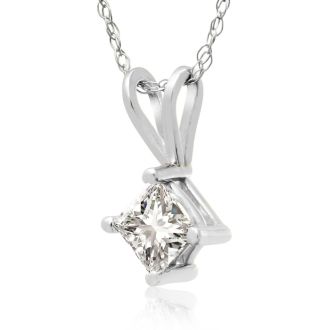 3/8ct Princess Cut Diamond Pendant, 14k White Gold. Closeout Price.