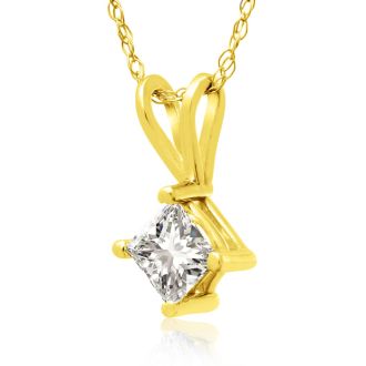 3/8ct 14k Yellow Gold Princess Diamond Pendant