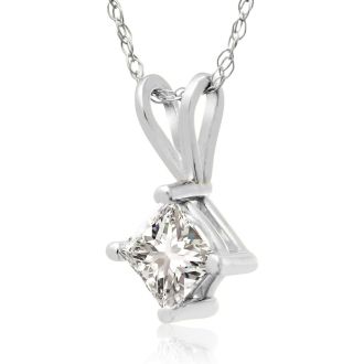 Closeout Price on 1/2ct Princess Diamond Pendant in 14k White Gold.