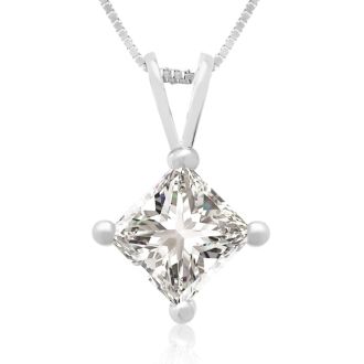 3/4ct 14k White Gold Princess Diamond Pendant