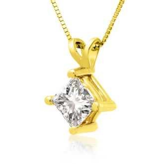 3/4ct 14k Yellow Gold Princess Diamond Pendant