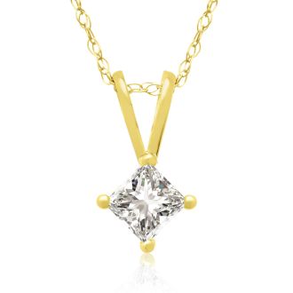1/4ct 14k Yellow Gold Princess Diamond Pendant