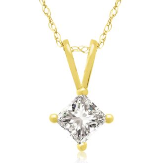 3/8ct 14k Yellow Gold Princess Diamond Pendant