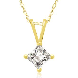 3/8ct 14k Yellow Gold Princess Diamond Pendant