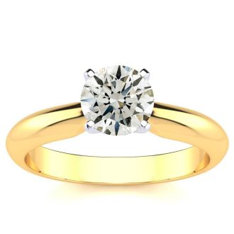 Round Engagement Rings, 1 Carat Round Shape Diamond Solitaire Ring Crafted In 14K Yellow Gold