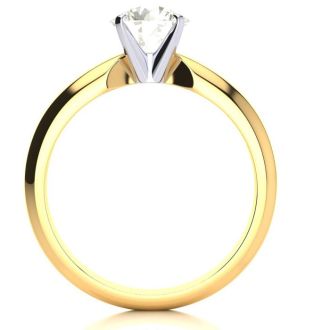 Round Engagement Rings, 1 Carat Round Shape Diamond Solitaire Ring Crafted In 14K Yellow Gold