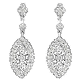 1/3ct Marquise Shaped Diamond Dangle Earrings
