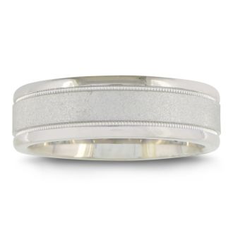Mens and Womens Sandblast Silver 6.5mm Wedding Band Ring