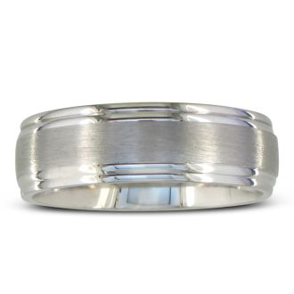Mens and Womens Brush Finished Silver 6.5mm Wedding Band Ring