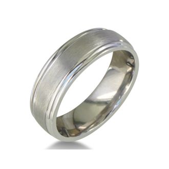 Mens and Womens Brush Finished Silver 6.5mm Wedding Band Ring