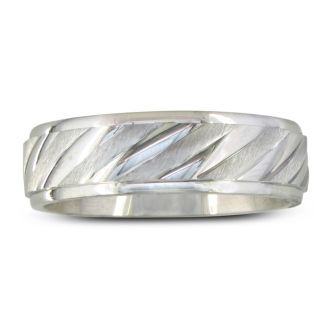 Mens and Womens Fluted Silver 6.5mm Wedding Band Ring, Size 4 to 14.