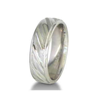 Mens and Womens Fluted Silver 6.5mm Wedding Band Ring, Size 4 to 14.