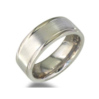 Mens and Womens Brush Finish Silver Wide 8mm Wedding Band Ring