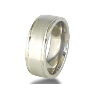 Mens and Womens Brush Finish Silver Wide 8mm Wedding Band Ring
