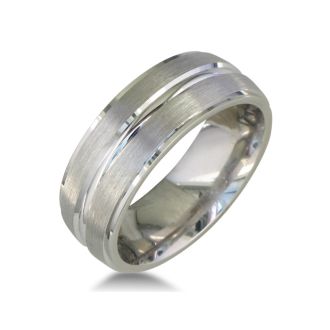Mens and Womens Five Row Silver Wide 8mm Wedding Band Ring