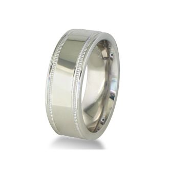 Mens and Womens High Polish and Milgrain Silver Wide 8mm Wedding Band