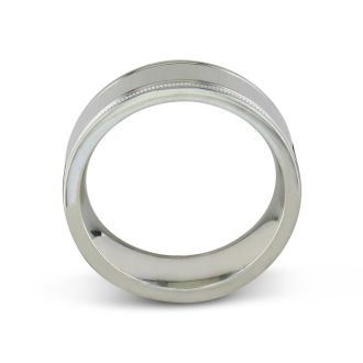 Mens and Womens High Polish and Milgrain Silver Wide 8mm Wedding Band
