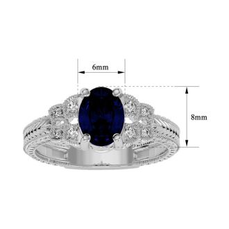 1 3/4 Carat Oval Shape Sapphire and Diamond Ring In 10 Karat White Gold