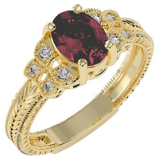 1 1/2 Carat Oval Shape Ruby and Diamond Ring In 10 Karat Yellow Gold
