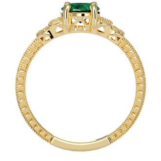 1 1/4 Carat Oval Shape Emerald and Diamond Ring In 10 Karat Yellow Gold