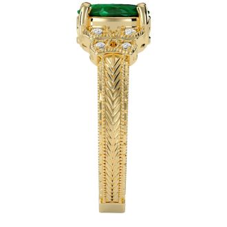 1 1/4 Carat Oval Shape Emerald and Diamond Ring In 10 Karat Yellow Gold