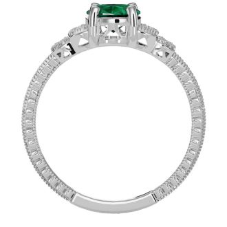1 1/4 Carat Oval Shape Emerald and Diamond Ring In 10 Karat White Gold