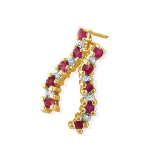 Ruby Gemstone Jewelry: 1/2ct Ruby and Diamond Journey Earrings in 10k Yellow Gold