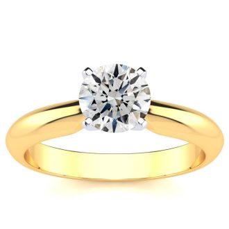 Round Engagement Rings, 1 Carat Diamond Engagement Ring Crafted In 14K Yellow Gold