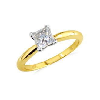 Cheap Engagement Rings, 1/4 Carat Princess Diamond Solitaire Engagement Ring In 14 Karat Yellow Gold