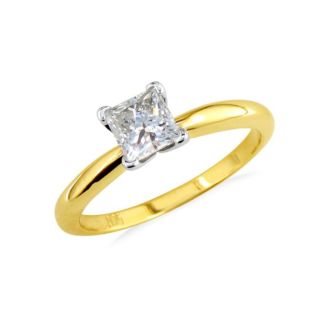 Cheap Engagement Rings, 1/4 Carat Princess Diamond Solitaire Engagement Ring in 14K Yellow Gold