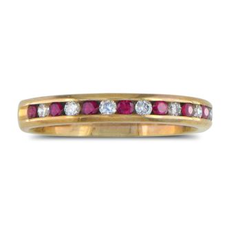 1/4 Carat Ruby and Diamond Wedding Band In 14 Karat Yellow Gold