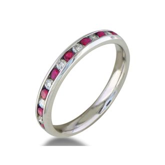 1/4 Carat Ruby and Diamond Wedding Band In 14 Karat White Gold