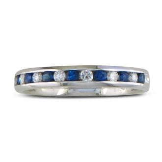 1/4ct Sapphire and Diamond Channel Set Band, 14k White Gold