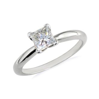 1/2 Carat Princess Shape Diamond Solitaire Ring In 14K White Gold