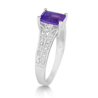 1 1/2ct Amethyst and Diamond Ring, Sterling Silver