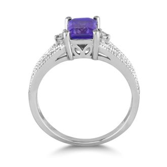 1 1/2ct Amethyst and Diamond Ring, Sterling Silver