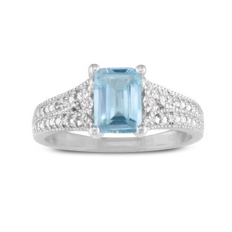 1 1/2ct Aquamarine and Diamond Ring, Sterling Silver