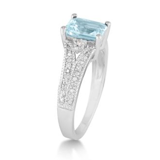 1 1/2ct Aquamarine and Diamond Ring, Sterling Silver