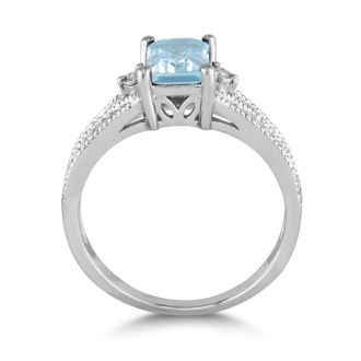 1 1/2ct Aquamarine and Diamond Ring, Sterling Silver