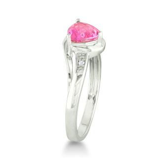 3/4ct Trillion Created Pink Sapphire and Diamond Ring, Sterling Silver