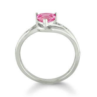 3/4ct Trillion Created Pink Sapphire and Diamond Ring, Sterling Silver