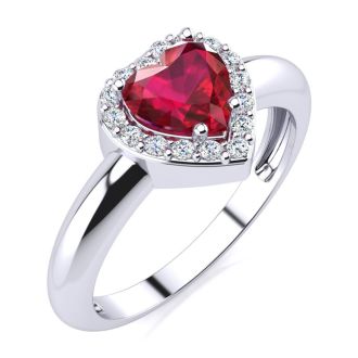 1ct Heart Shaped Created Ruby and Diamond Ring