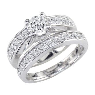 1ct Round Diamond Bridal Set, 14k White Gold