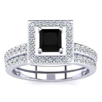 1ct Black and White Princess Cut Diamond Pave Bridal Set, SS