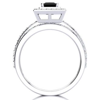 1ct Black and White Princess Cut Diamond Pave Bridal Set, SS