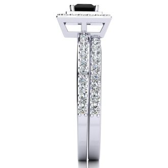 1ct Black and White Princess Cut Diamond Pave Bridal Set, SS