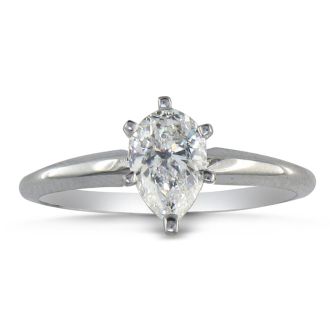 3/4 Carat Pear Shape Diamond Solitaire Ring In 14K White Gold